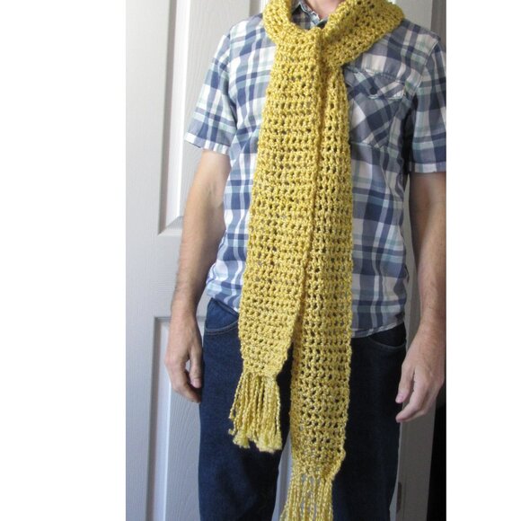 Holiday Gold Scarf 79x5 Long Chunky Handmade Crochet Hand Knit Warm Winter NWT - Picture 9 of 10